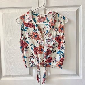 JOLT Floral Print | Button Down collared | Front Tie Sleeveless Blouse